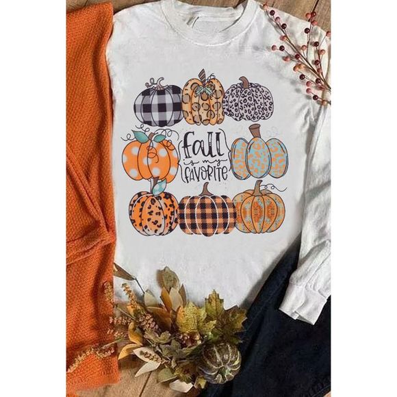 Azura Exchange  White Plaid Leopard Polka Dot Pumpkin Print Pullover Sweatshirt - Picture 2 of 5